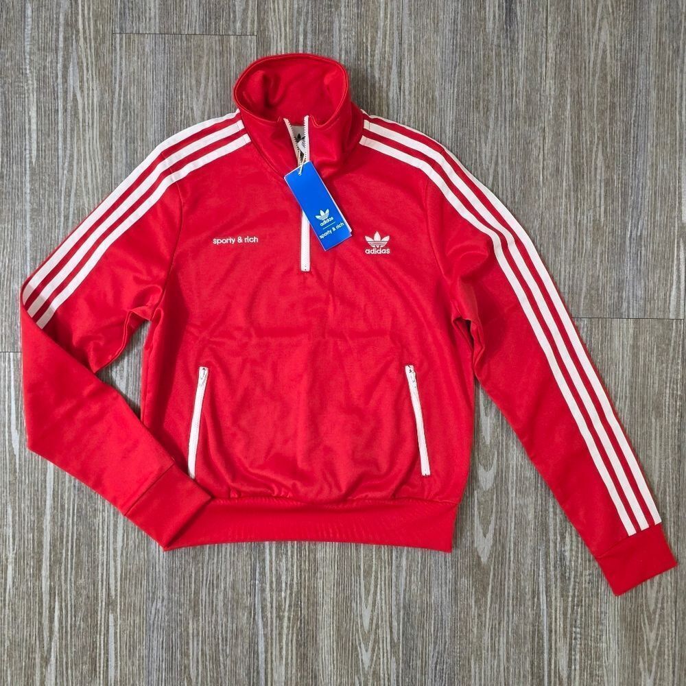 Adidas Sporty & Rich TT Red White Quarter-Zip Track Jacket Zip Pockets Women's S